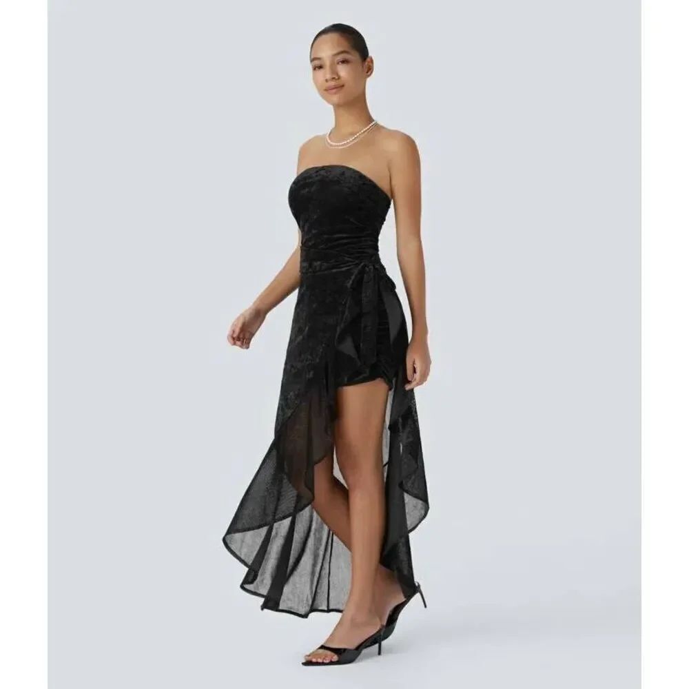 Halara Velvet Mesh Ruffle Maxi Skirt